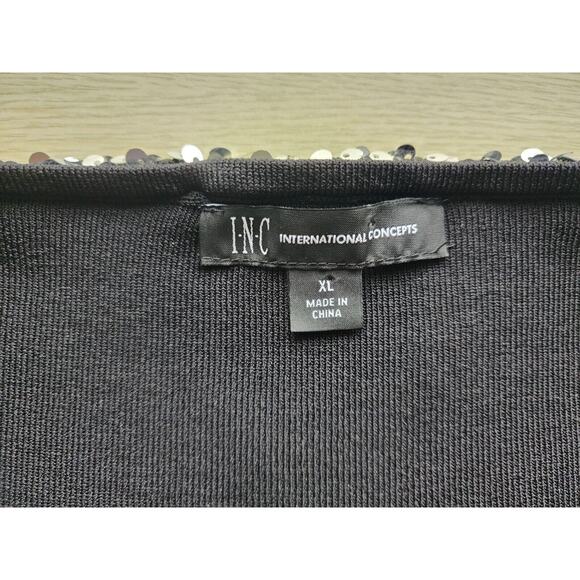 TOP/BLOUSE-INC-INTERNATIONAL CONCEPTS-Black-Silver Sequin Neckline-3/4 Sleeve-XL - Picture 7 of 14